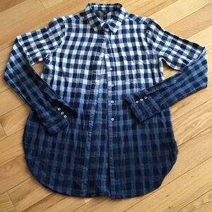 Buffalo David Bitton Navy and White Ombré 100% Cotton Plaid Shirt